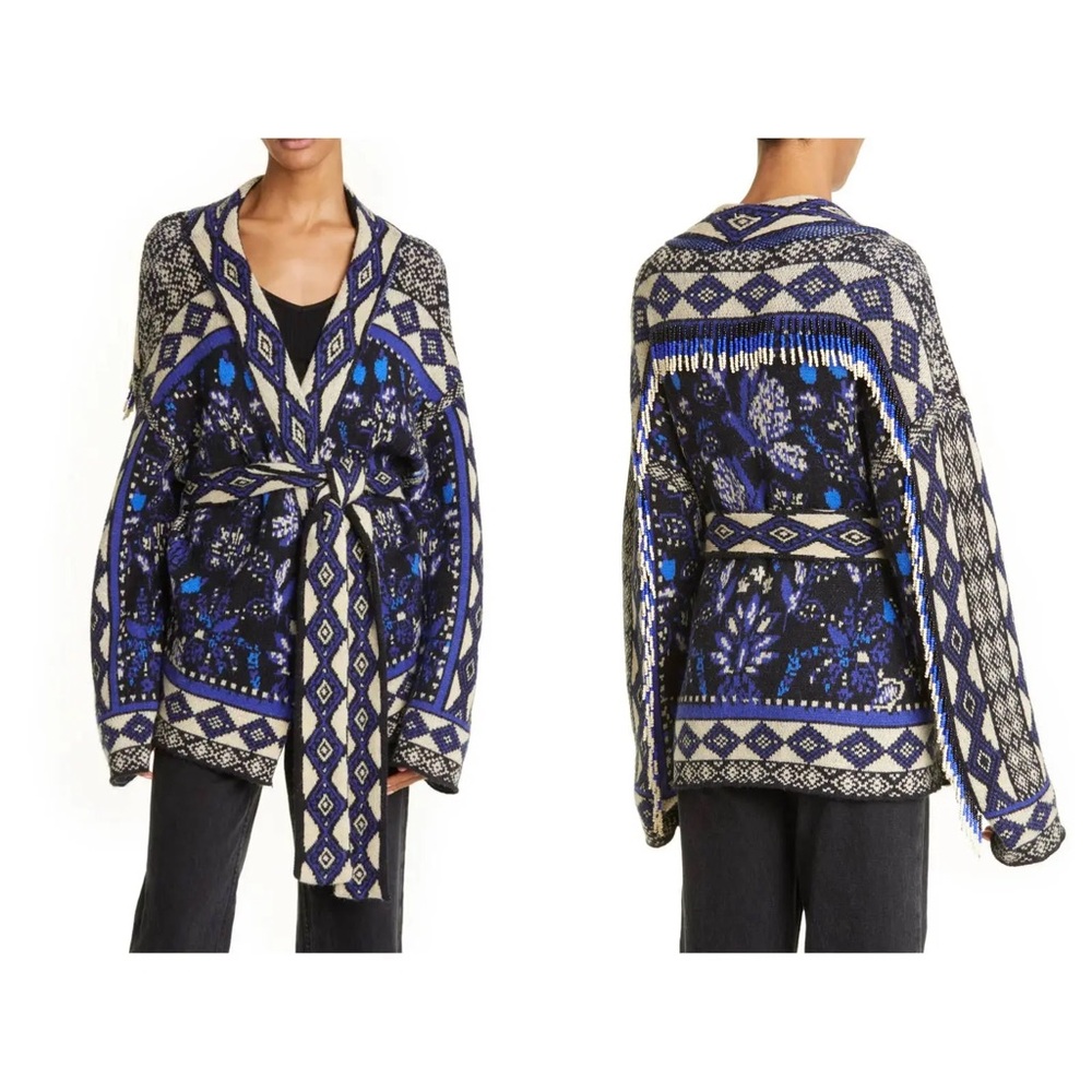 LIKE-NEW Farm Rio Macaw Forest Tie Belt Beaded Cardigan Small- PERFECT condition